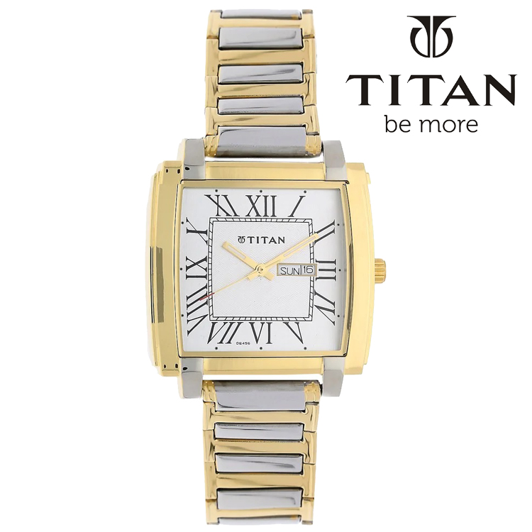 New Titan Analog Silver Dial two Tone Color Band Stainless Steel Men’s Watch.